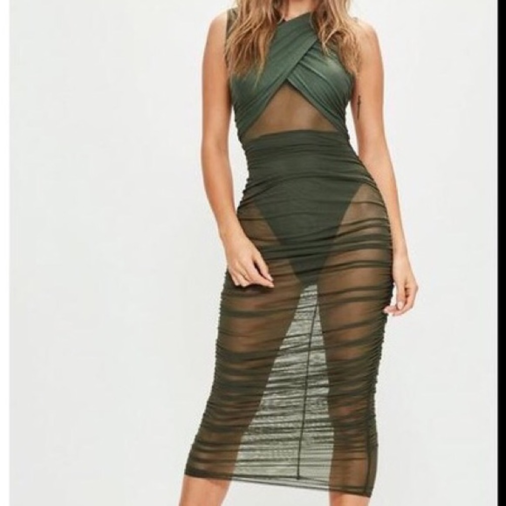 CRISS CROSS TOP SHEER MIDI DRESS